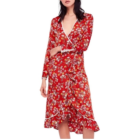 Free People Dresses & Skirts - Free People Covent Garden Floral Wrap Midi Dress Size 6
